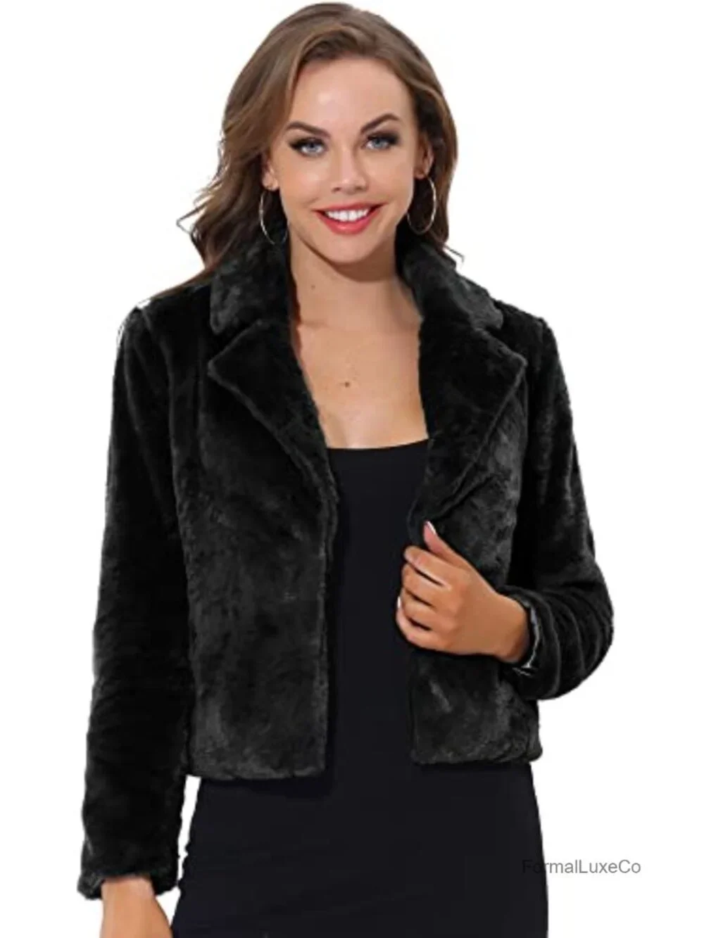 Women's Cropped Faux Fur Jacket Long Sleeve Winter Coat